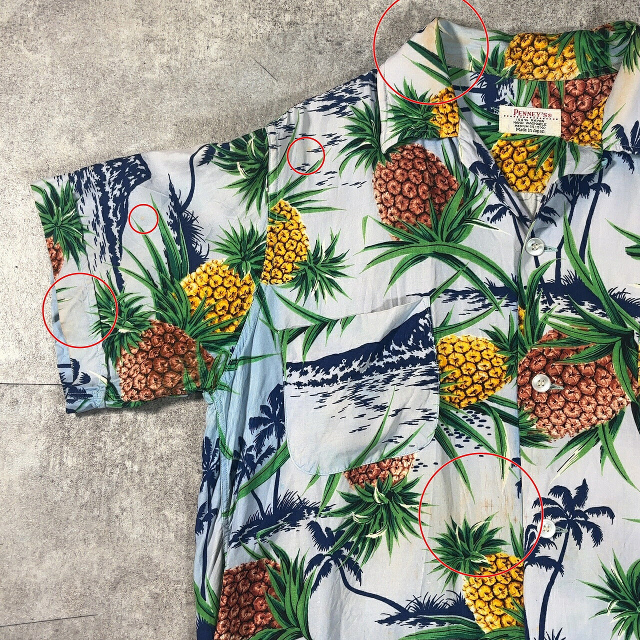 PENNEYS 60s Vintage Pineapple Rayon Hawaiian Shirt Size M