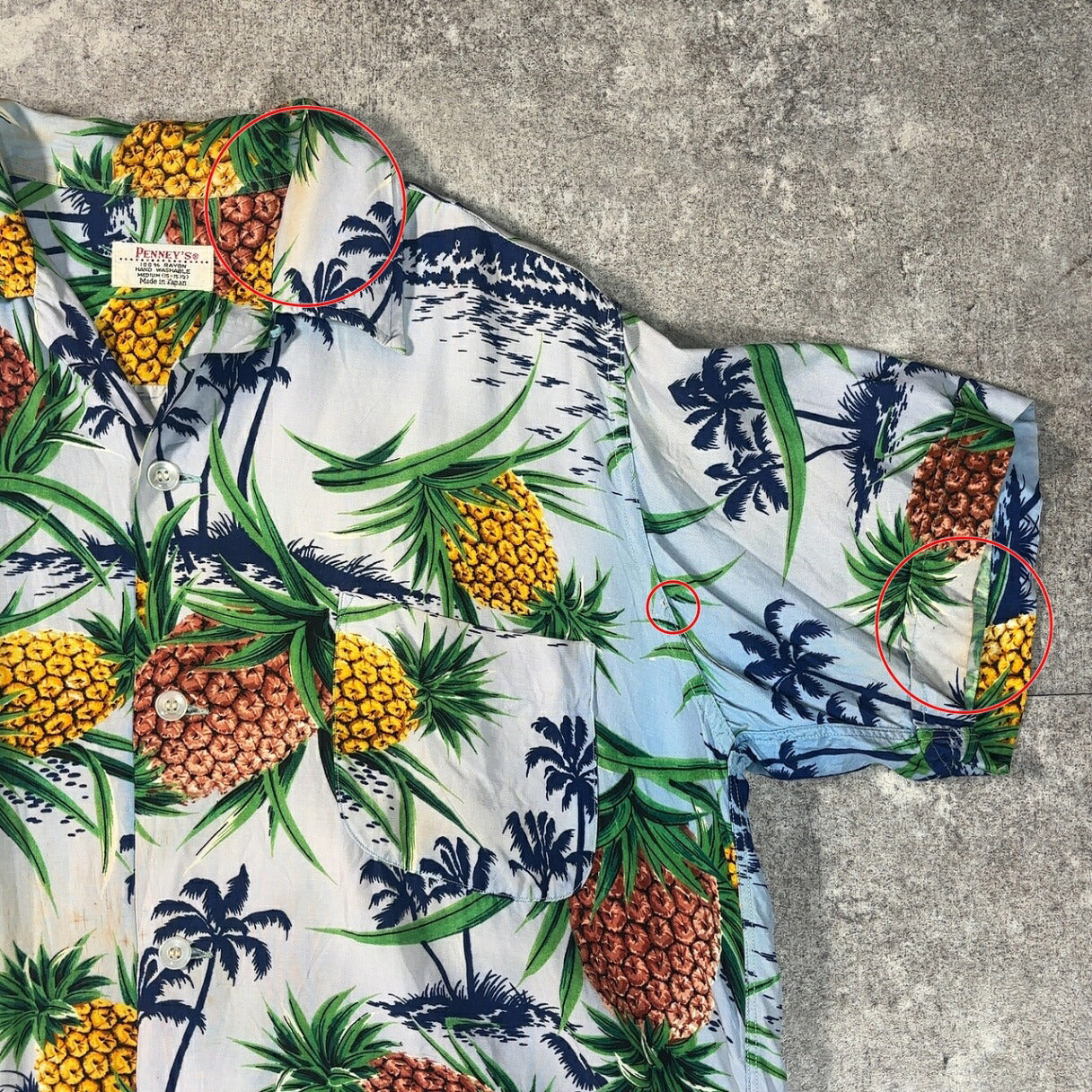 PENNEYS 60s Vintage Pineapple Rayon Hawaiian Shirt Size M