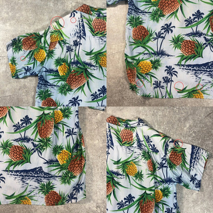 PENNEYS 60s Vintage Pineapple Rayon Hawaiian Shirt Size M