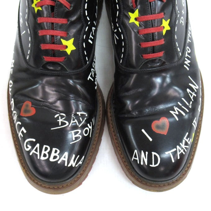 DOLCE&GABBANA Writing Painting Derby Shoes Black Sneakers Size 7 1/2