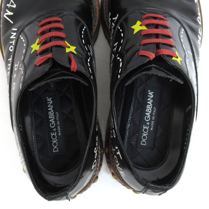 DOLCE&GABBANA Writing Painting Derby Shoes Black Sneakers Size 7 1/2