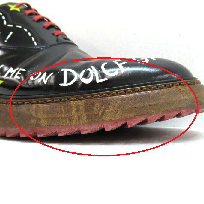 DOLCE&GABBANA Writing Painting Derby Shoes Black Sneakers Size 7 1/2