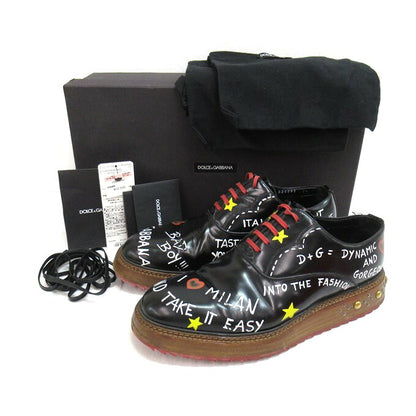 DOLCE&GABBANA Writing Painting Derby Shoes Black Sneakers Size 7 1/2