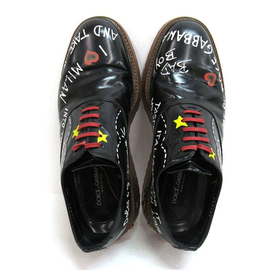 DOLCE&GABBANA Writing Painting Derby Shoes Black Sneakers Size 7 1/2