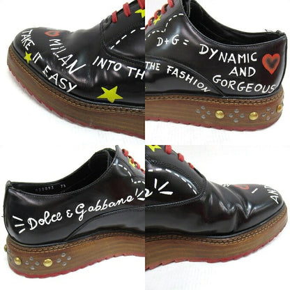 DOLCE&GABBANA Writing Painting Derby Shoes Black Sneakers Size 7 1/2