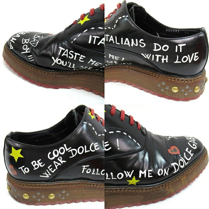 DOLCE&GABBANA Writing Painting Derby Shoes Black Sneakers Size 7 1/2