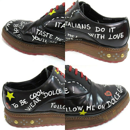 DOLCE&GABBANA Writing Painting Derby Shoes Black Sneakers Size 7 1/2