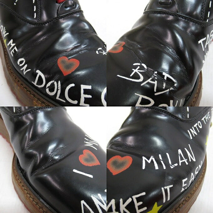 DOLCE&GABBANA Writing Painting Derby Shoes Black Sneakers Size 7 1/2