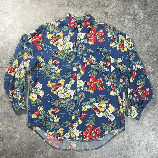 RALPH LAUREN Vintage Rayon Floral Aloha Shirt Blue Size 8