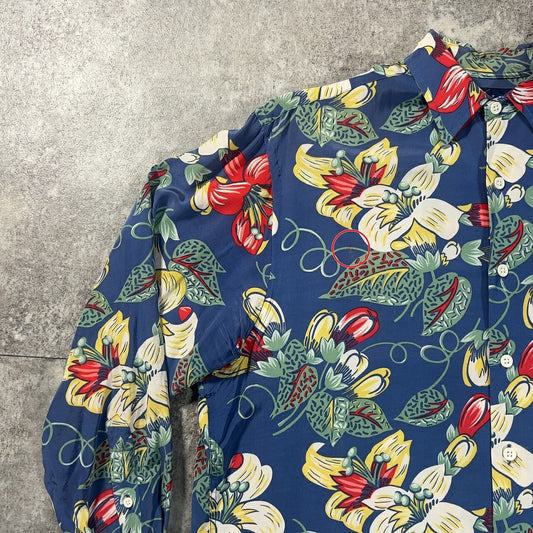 RALPH LAUREN Vintage Rayon Floral Aloha Shirt Blue Size 8