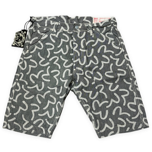 EVISU 5500 Jacquard Seagull Denim Shorts Gray Size 34S