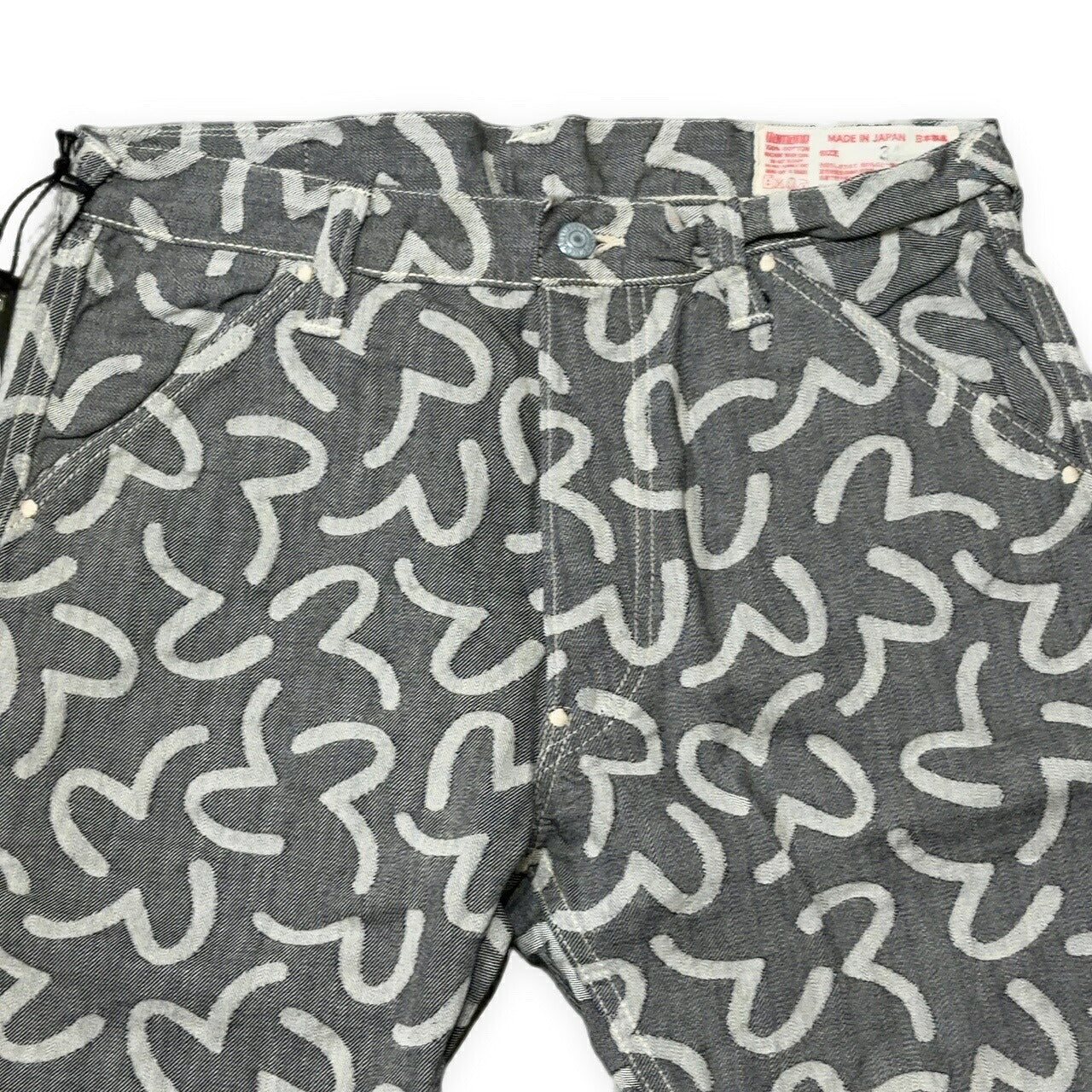 EVISU 5500 Jacquard Seagull Denim Shorts Gray Size 34S