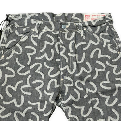 EVISU 5500 Jacquard Seagull Denim Shorts Gray Size 34S