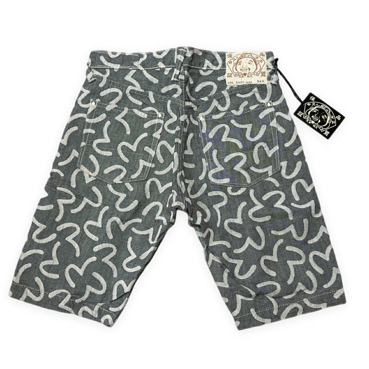 EVISU 5500 Jacquard Seagull Denim Shorts Gray Size 34S