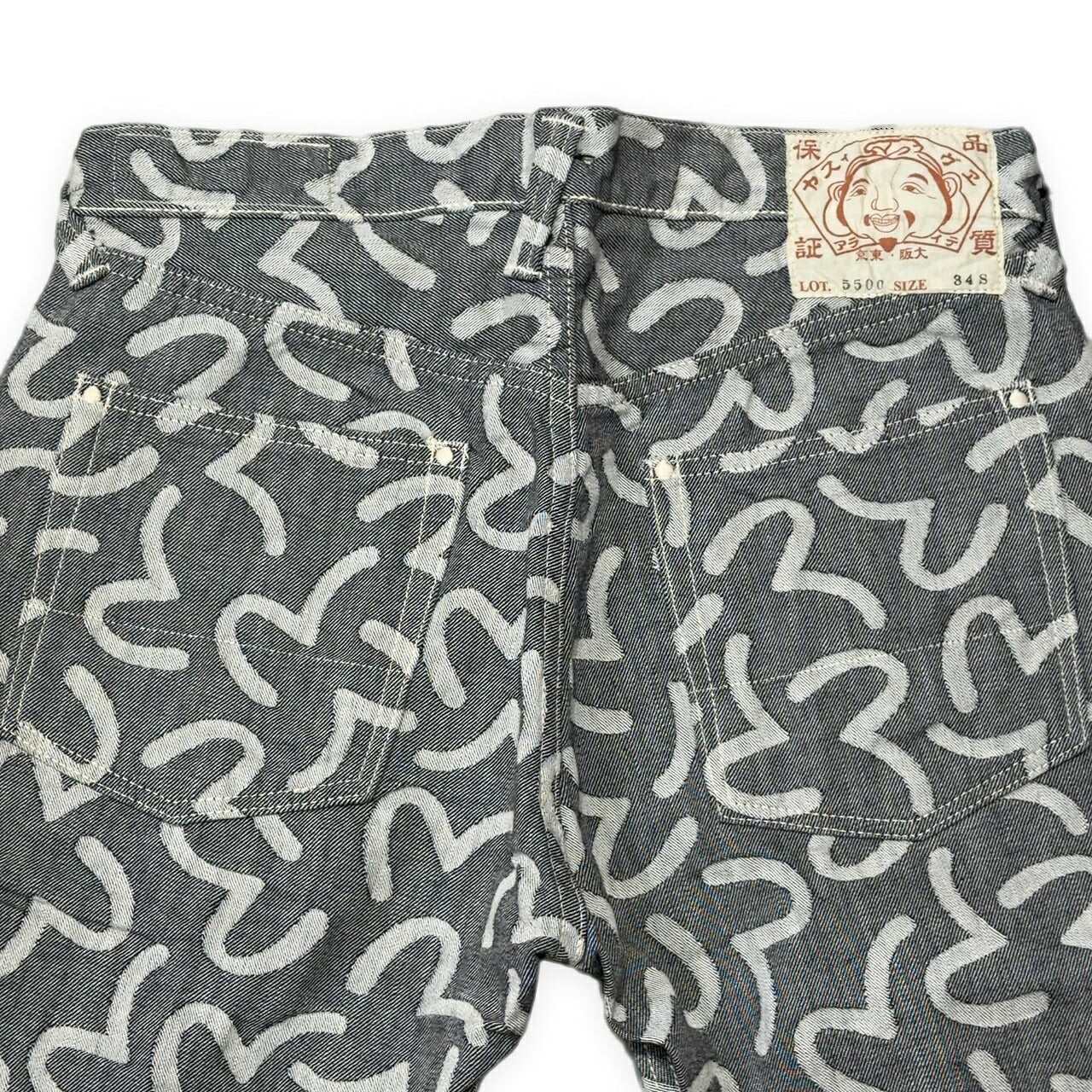EVISU 5500 Jacquard Seagull Denim Shorts Gray Size 34S