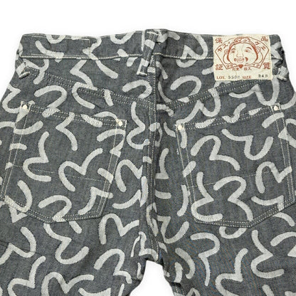 EVISU 5500 Jacquard Seagull Denim Shorts Gray Size 34S