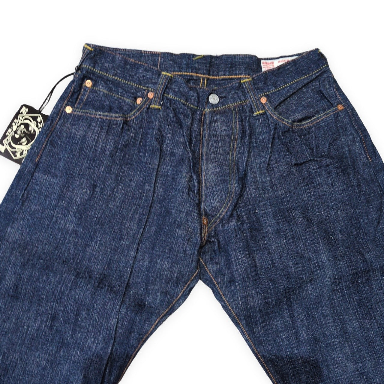 EVISU Lot.2111 Credit Leather Patch Cinch Jeans Blue Size 35