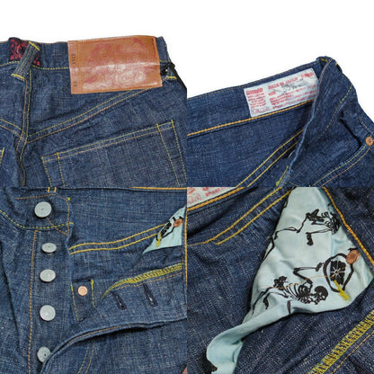 EVISU Lot.2111 Credit Leather Patch Cinch Jeans Blue Size 35