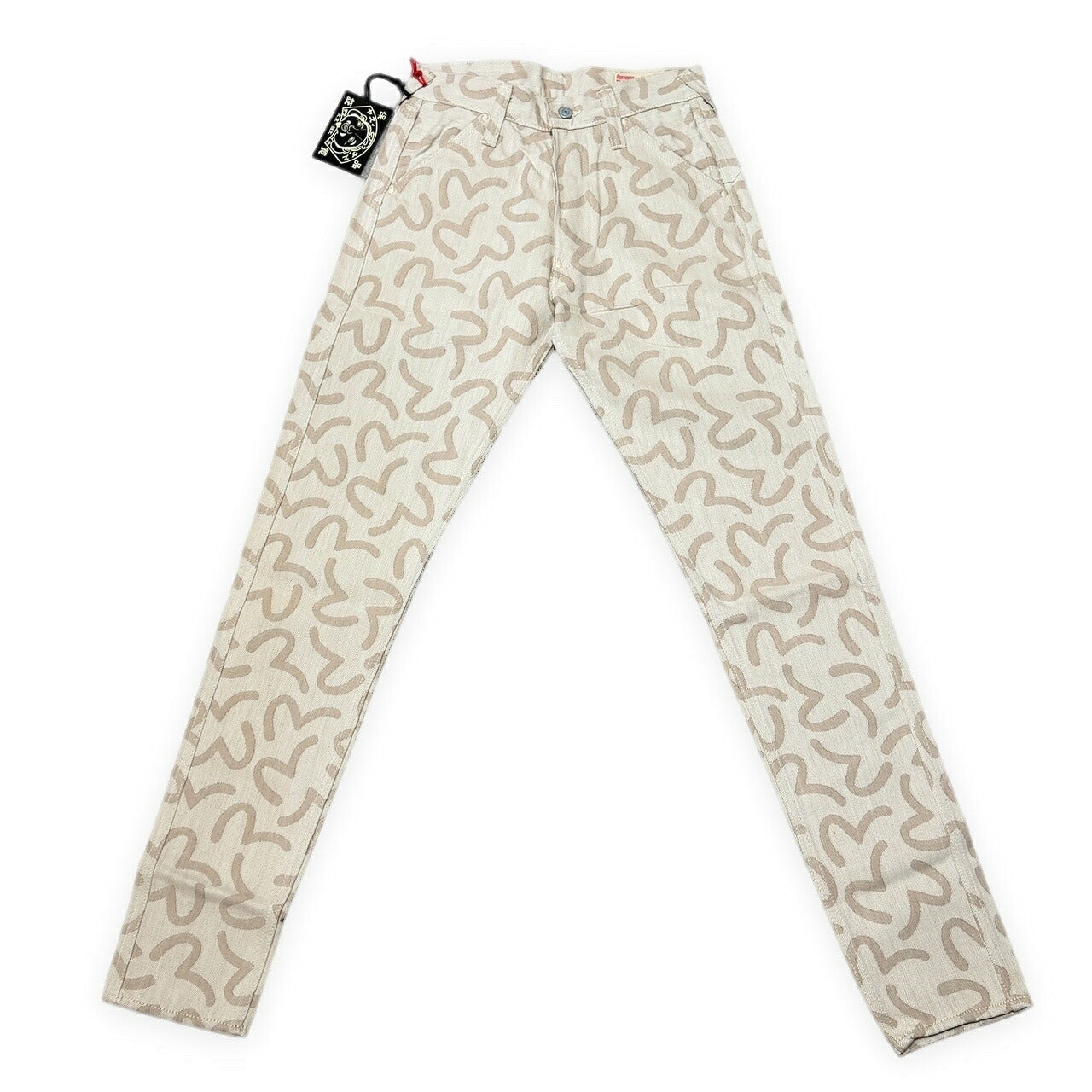 EVISU 5500 Jacquard Seagull Pattern Jeans Beige Size 28
