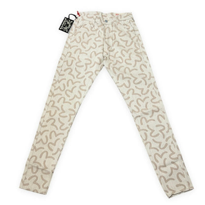EVISU 5500 Jacquard Seagull Pattern Jeans Beige Size 28