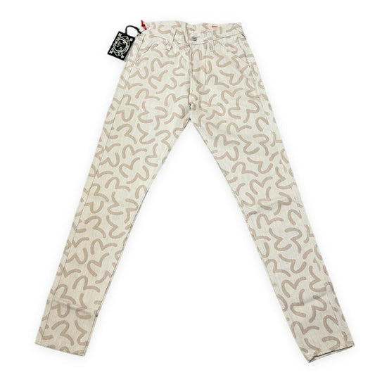 EVISU 5500 Jacquard Seagull Pattern Jeans Beige Size 28