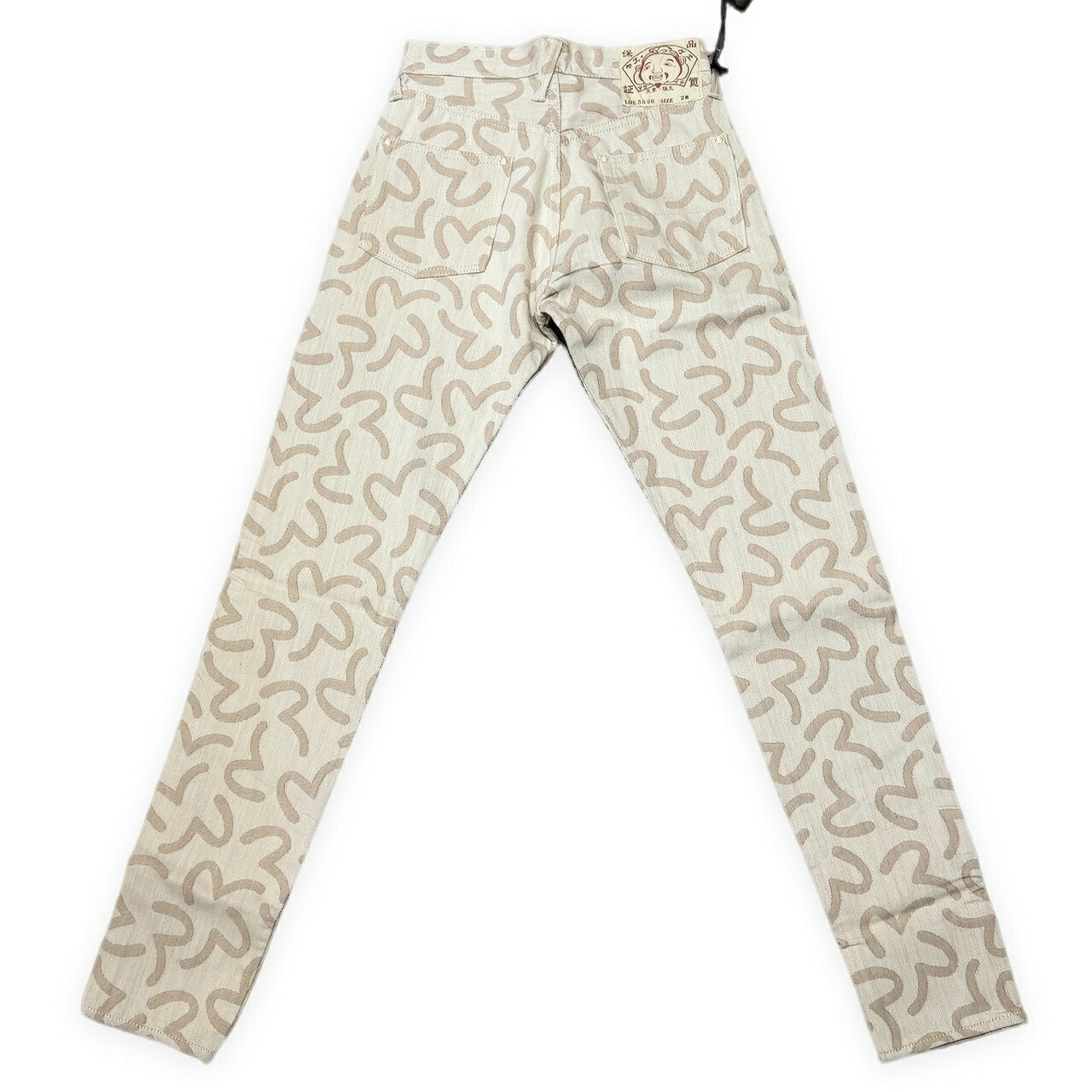 EVISU 5500 Jacquard Seagull Pattern Jeans Beige Size 28