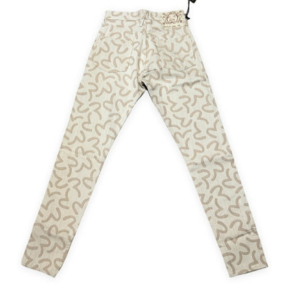 EVISU 5500 Jacquard Seagull Pattern Jeans Beige Size 28