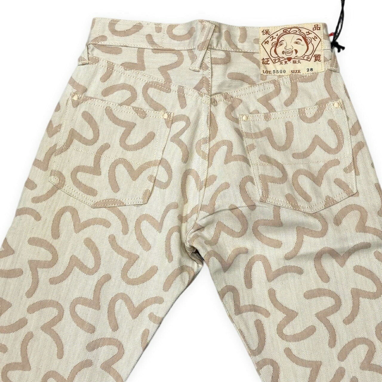 EVISU 5500 Jacquard Seagull Pattern Jeans Beige Size 28