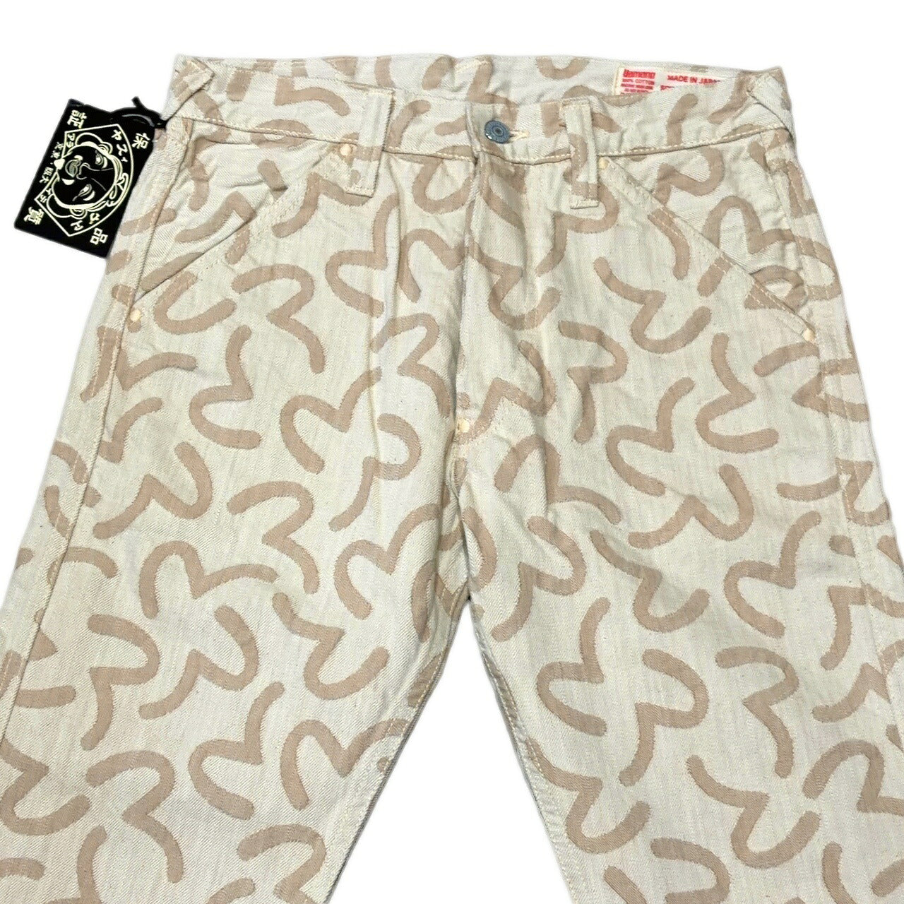 EVISU 5500 Seagull Jacquard Denim Jeans Beige Size 30