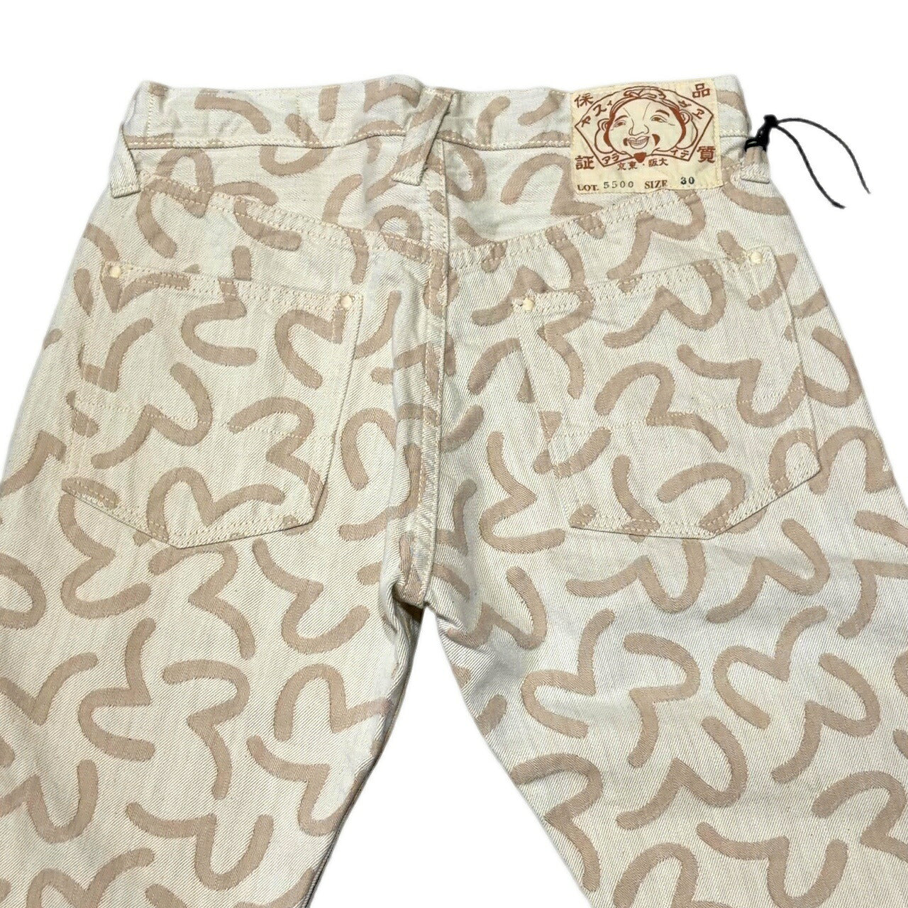 EVISU 5500 Seagull Jacquard Denim Jeans Beige Size 30