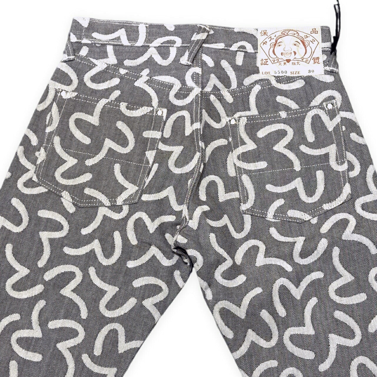 EVISU 5500 Jacquard Seagull Denim Jeans Gray Size 30