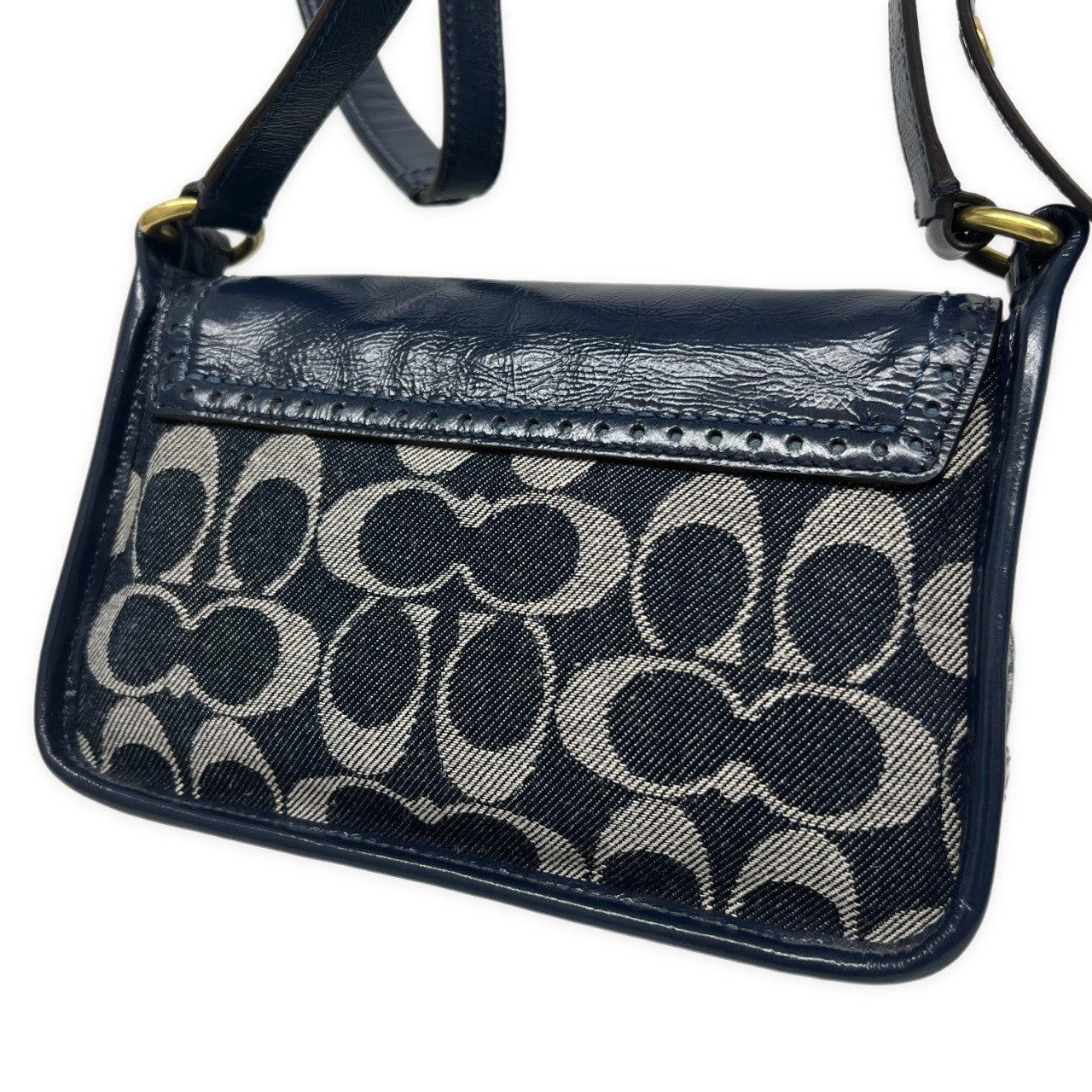 COACH Denim Signature Soho Flap Shoulder Bag Blue