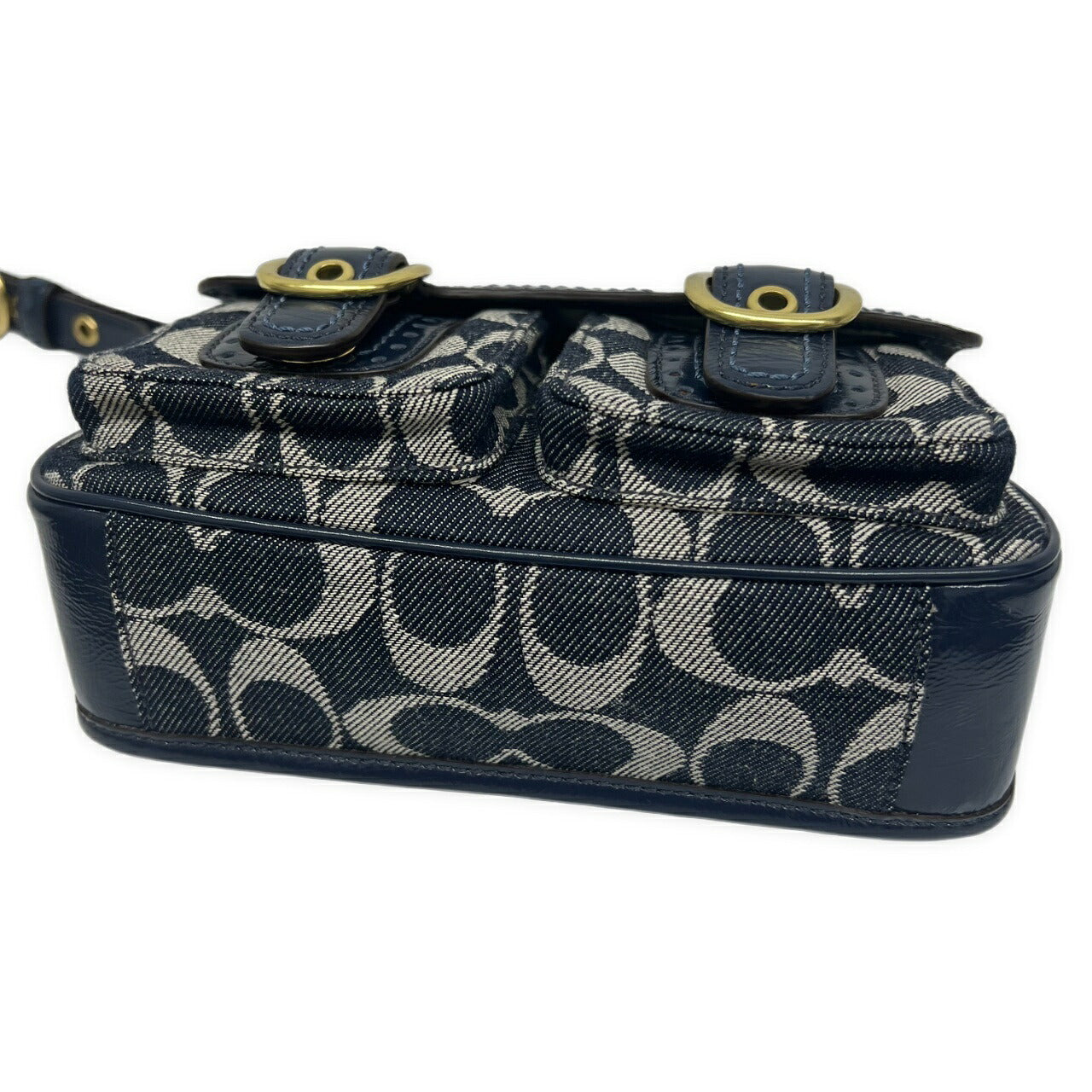 COACH Denim Signature Soho Flap Shoulder Bag Blue