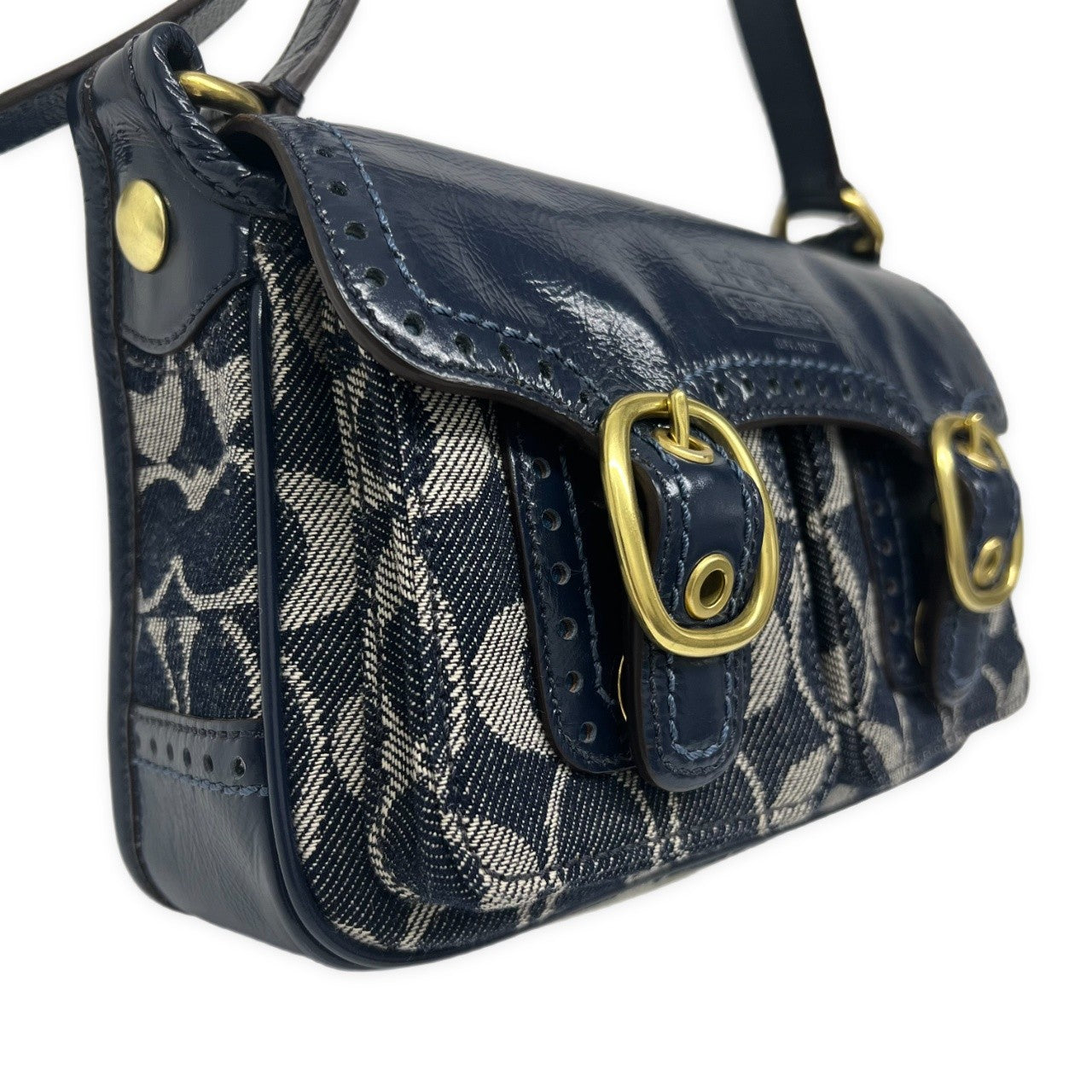 COACH Denim Signature Soho Flap Shoulder Bag Blue