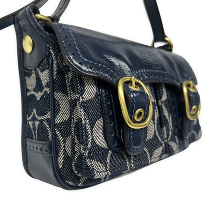 COACH Denim Signature Soho Flap Shoulder Bag Blue