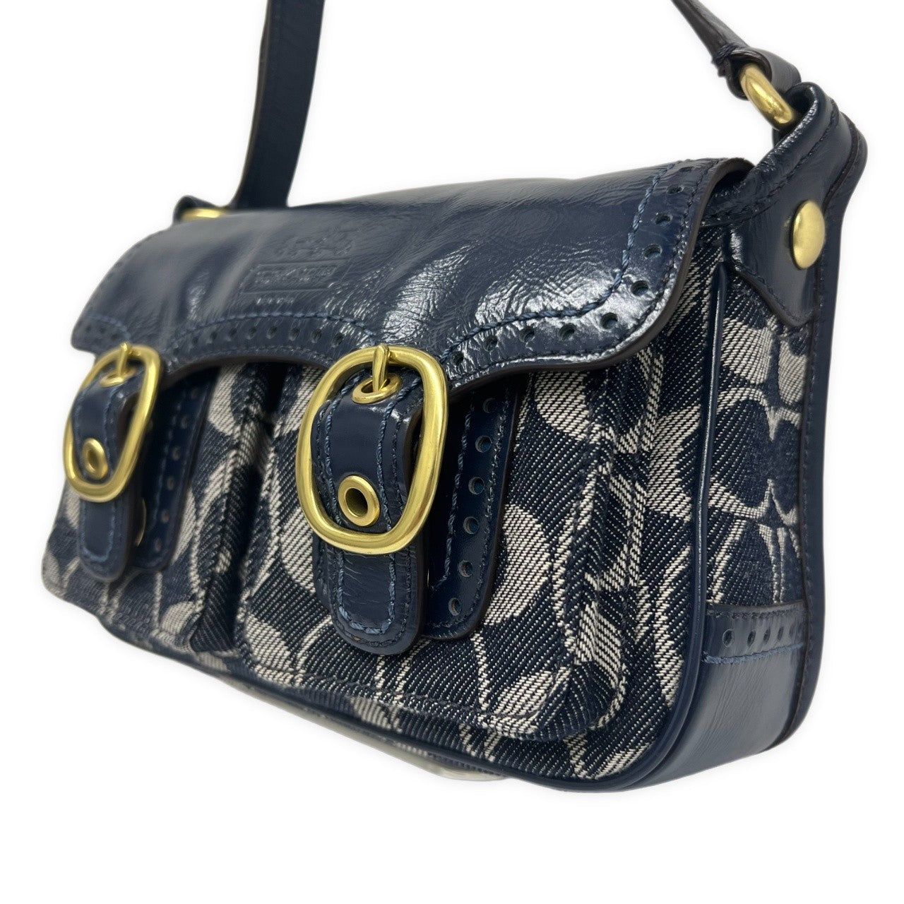 COACH Denim Signature Soho Flap Shoulder Bag Blue