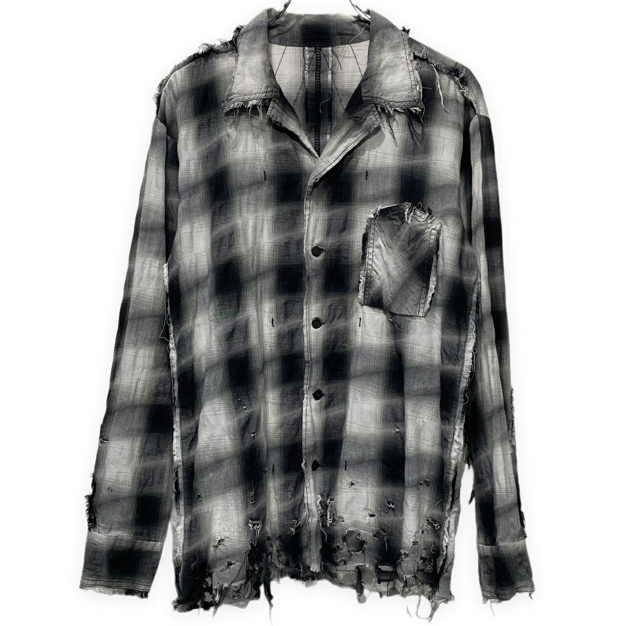 [-]Minus Slash Seam Ombre Check Open Shirt Gray Size 2