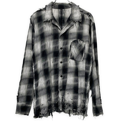 [-]Minus Slash Seam Ombre Check Open Shirt Gray Size 2