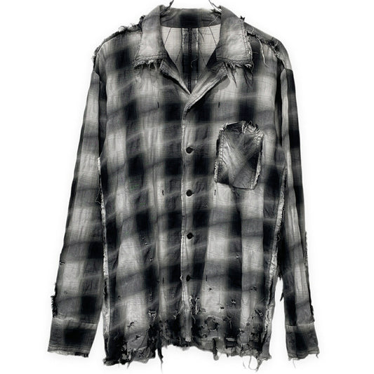 [-]Minus Slash Seam Ombre Check Open Shirt Gray Size 2