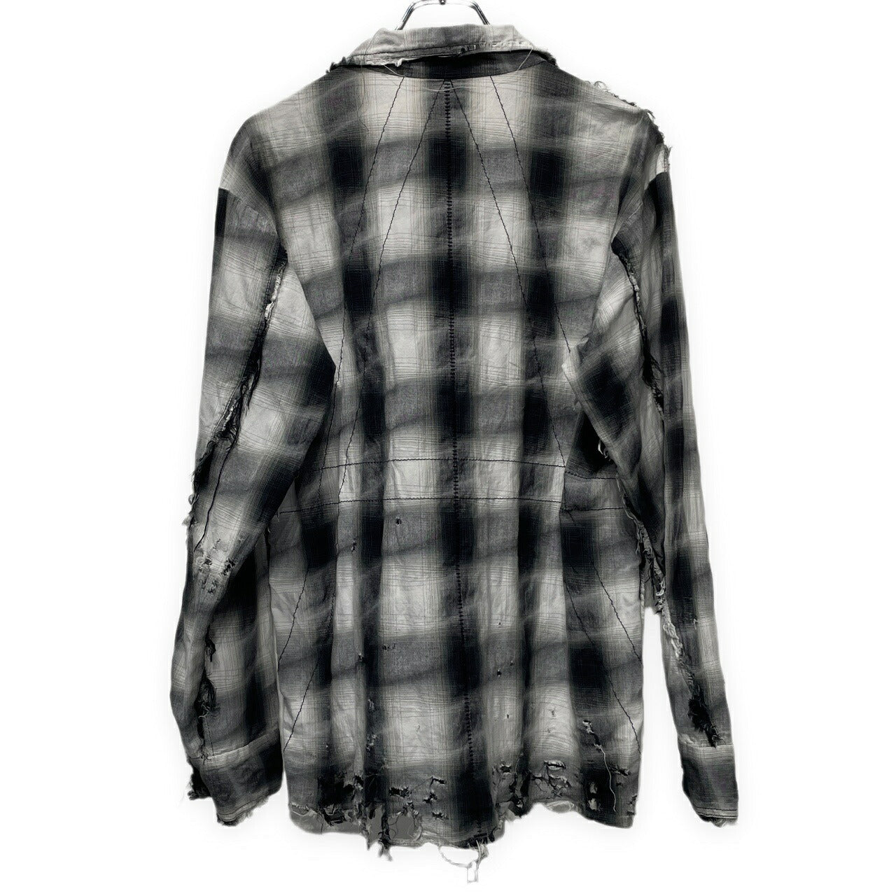 [-]Minus Slash Seam Ombre Check Open Shirt Gray Size 2