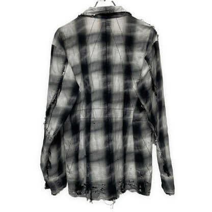 [-]Minus Slash Seam Ombre Check Open Shirt Gray Size 2