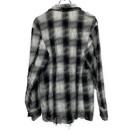 [-]Minus Slash Seam Ombre Check Open Shirt Gray Size 2