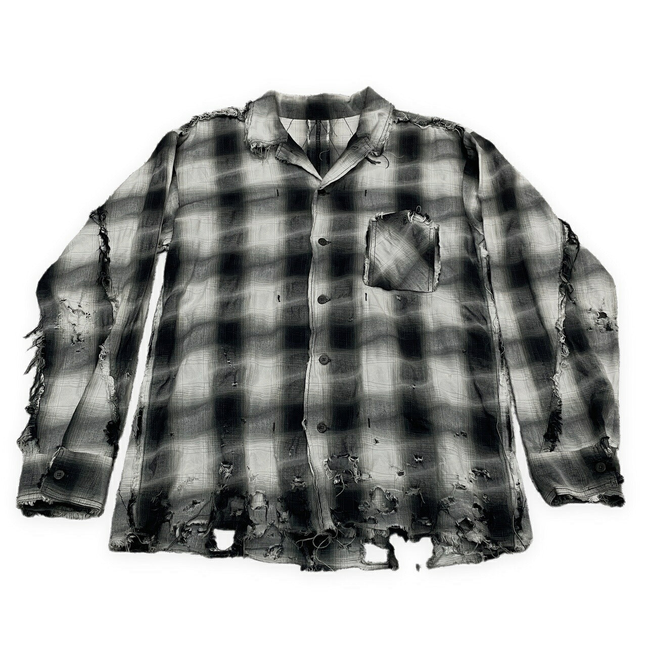 [-]Minus Slash Seam Ombre Check Open Shirt Gray Size 2