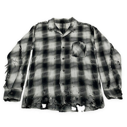 [-]Minus Slash Seam Ombre Check Open Shirt Gray Size 2