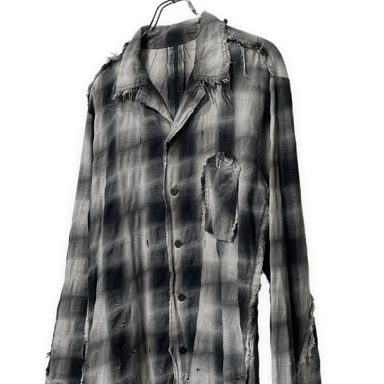 [-]Minus Slash Seam Ombre Check Open Shirt Gray Size 2