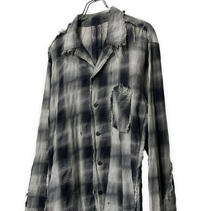 [-]Minus Slash Seam Ombre Check Open Shirt Gray Size 2
