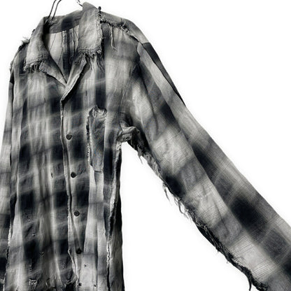 [-]Minus Slash Seam Ombre Check Open Shirt Gray Size 2