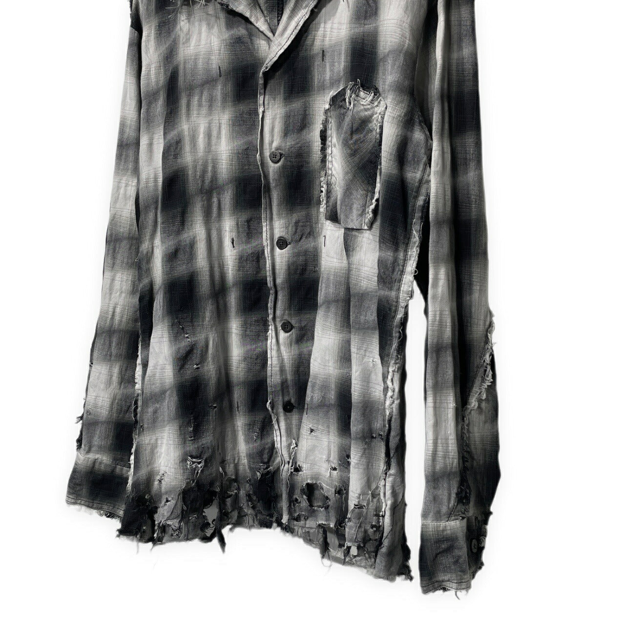 [-]Minus Slash Seam Ombre Check Open Shirt Gray Size 2