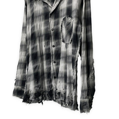 [-]Minus Slash Seam Ombre Check Open Shirt Gray Size 2