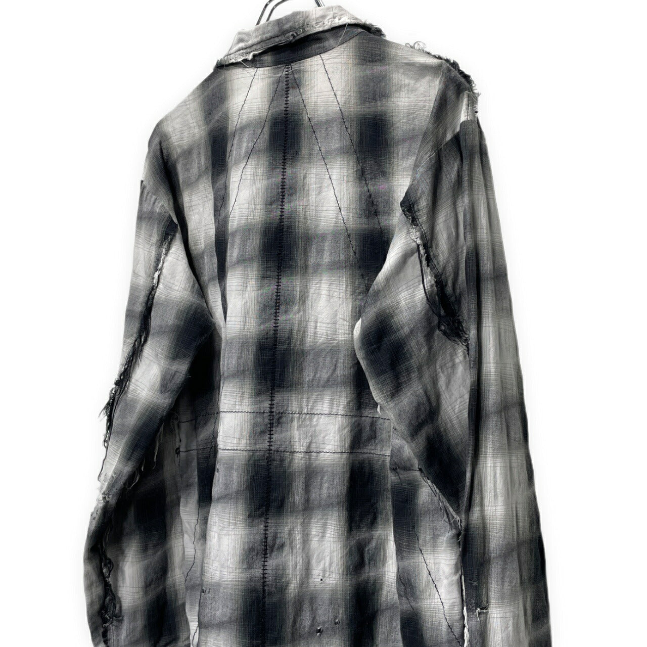 [-]Minus Slash Seam Ombre Check Open Shirt Gray Size 2